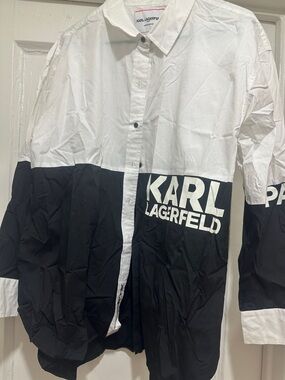 Karl Lagerfeld Black & White Colorblock Logo Shirt
